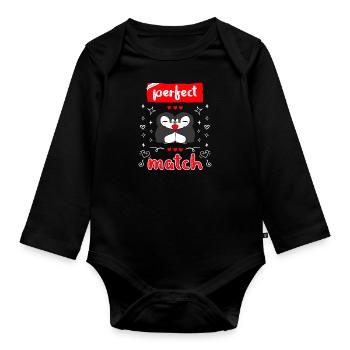 Perfect Match! Penguin Love Valentine's Day - Organic Longsleeve Baby Bodysuit - black - Front