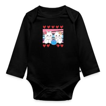 J’adore mon chat chat Saint-Valentin - Body Bébé bio manches longues - noir - Devant