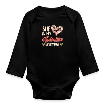 Every day my sweetheart Dear couple Valentine's Day - Organic Longsleeve Baby Bodysuit - black - Front