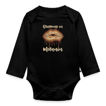 Melanin Chocolate Lips African Woman - Organic Longsleeve Baby Bodysuit - black - Front