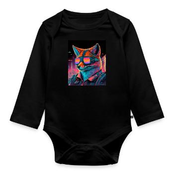 Rétro Futuriste Synthwave Fox - Body Bébé bio manches longues - noir - Devant