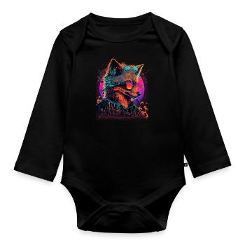 Retro Futuristic Synthwave Fox - Baby Bio-Langarm-Body - Schwarz - Vorne