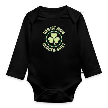 Mein Glücks-Shirt Kleeblatt St Patrick s Day - Baby Bio-Langarm-Body - Schwarz - Vorne