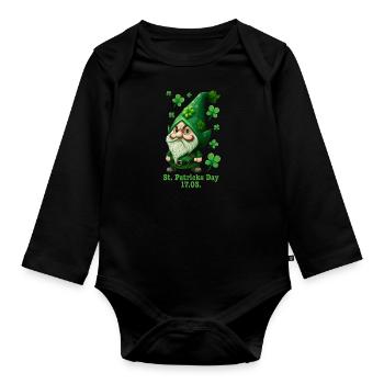 St Patrick's Day Irland Leprechaun - Baby Bio-Langarm-Body - Schwarz - Vorne