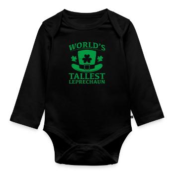 World Largest Leprechaun Irish St Patrick's Day - Organic Longsleeve Baby Bodysuit - black - Front
