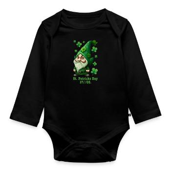St Patrick's Day Irland Leprechaun - Baby Bio-Langarm-Body - Schwarz - Vorne