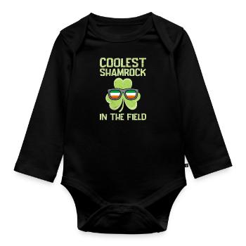 Coolest Shamrock Kleeblatt St Patrick's Day - Baby Bio-Langarm-Body - Schwarz - Vorne