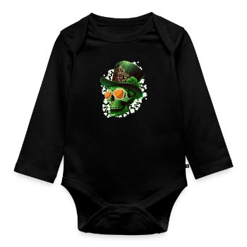 St. Patrick's Day Irish skeleton leprechaun - Organic Longsleeve Baby Bodysuit - black - Front