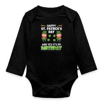 Anniversaire le jour de la Saint-Patrick Anniversaire - Body Bébé bio manches longues - noir - Devant