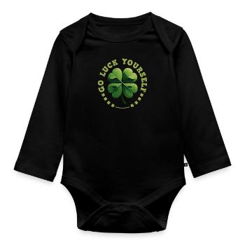 Go luck yourself St Patrick's Day Clover - Organic Longsleeve Baby Bodysuit - black - Front
