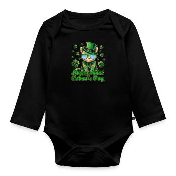 Happy Saint Catmas Day Cats St. Patrick's Day - Organic Longsleeve Baby Bodysuit - black - Front