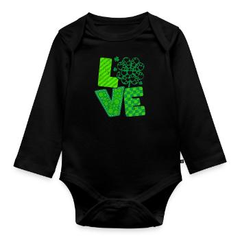 Fête de la Saint-Patrick Irlandais Love Clover - Body Bébé bio manches longues - noir - Devant