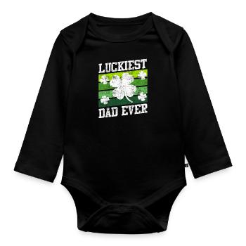Le père le plus chanceux de tous les temps Clover Saint-Patrick - Body Bébé bio manches longues - noir - Devant