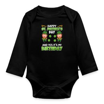 Anniversaire le jour de la Saint-Patrick Anniversaire - Body Bébé bio manches longues - noir - Devant