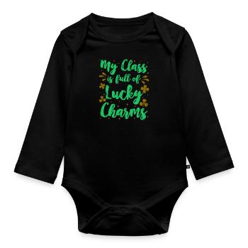My Class is full of Lucky Charms Class teacher - Organic Longsleeve Baby Bodysuit - black - Front