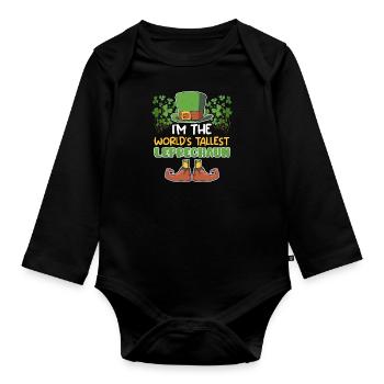 World's largest leprechaun St. Patrick's Day - Organic Longsleeve Baby Bodysuit - black - Front