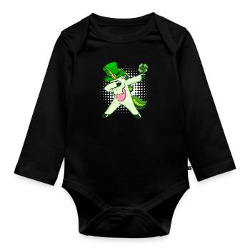 Dabbing Einhorn Kleeblatt St. Patrick's Day - Baby Bio-Langarm-Body - Schwarz - Vorne
