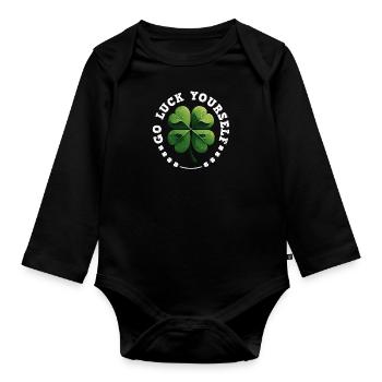 Go luck yourself St Patrick's Day Clover - Organic Longsleeve Baby Bodysuit - black - Front