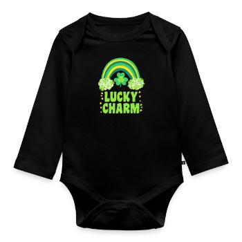 Lucky Charm Lucky Charm Rainbow - Organic Longsleeve Baby Bodysuit - black - Front