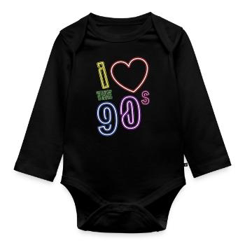 i love 90s - Retro Old School - Baby Bio-Langarm-Body - Schwarz - Vorne