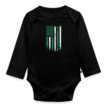 USA St. Patrick's Day Kleeblätter USA Flagge - Baby Bio-Langarm-Body - Schwarz - Vorne