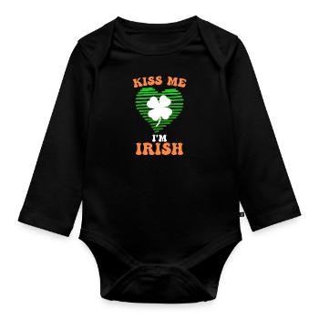 Embrasse-moi, Je suis Irlandais, Irlandais, Saint-Patrick - Body Bébé bio manches longues - noir - Devant