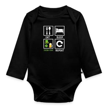 Eat Sleep Irish Folk Repeat St. Patrick’s Day - Baby Bio-Langarm-Body - Schwarz - Vorne