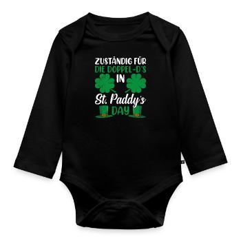 Zuständig für Doppel D's St. Paddys Day - Baby Bio-Langarm-Body - Schwarz - Vorne