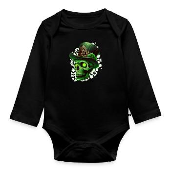 Saint-Patrick Leprechaun squelette irlandais - Body Bébé bio manches longues - noir - Devant