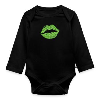 Kussmund Lippen Grün Irland St. Patrick’s Day - Baby Bio-Langarm-Body - Schwarz - Vorne