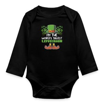 World's largest leprechaun St. Patrick's Day - Organic Longsleeve Baby Bodysuit - black - Front