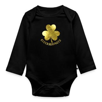 Lucky charm cloverleaf - Organic Longsleeve Baby Bodysuit - black - Front