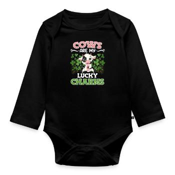 Cows are my lucky charms Farmer Cattle breeders - Organic Longsleeve Baby Bodysuit - black - Front