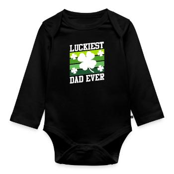 Le père le plus chanceux de tous les temps Clover Saint-Patrick - Body Bébé bio manches longues - noir - Devant