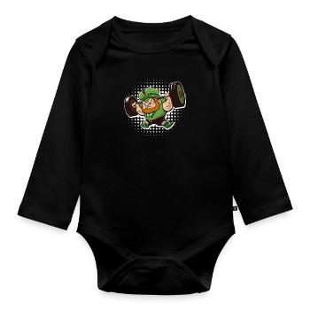 Leprechaun Bodybuilder Sport Saint-Patrick - Body Bébé bio manches longues - noir - Devant