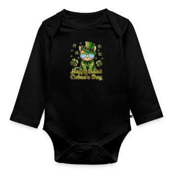 Happy Saint Catmas Day Cats St. Patrick's Day - Organic Longsleeve Baby Bodysuit - black - Front