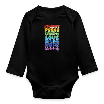 Inklusion Akzeptanz Freundlichkeit Solidarität - Baby Bio-Langarm-Body - Schwarz - Vorne