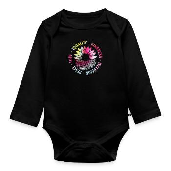 Inclusion Love Peace Kindness - Organic Longsleeve Baby Bodysuit - black - Front