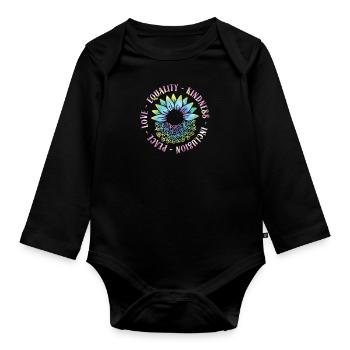 Inclusion Love Peace Kindness - Organic Longsleeve Baby Bodysuit - black - Front