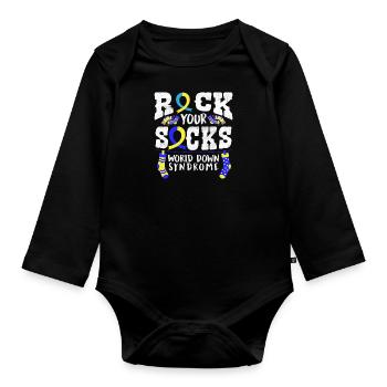 Down Syndrome Rock your Socks Awareness - Organic Longsleeve Baby Bodysuit - black - Front