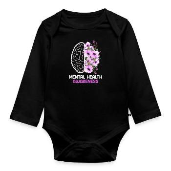 Mental Health geistige Gesundheit Awareness - Baby Bio-Langarm-Body - Schwarz - Vorne