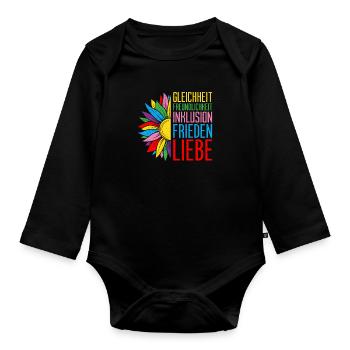 Inklusion Gleichheit Freundlichkeit Akzeptanz - Baby Bio-Langarm-Body - Schwarz - Vorne