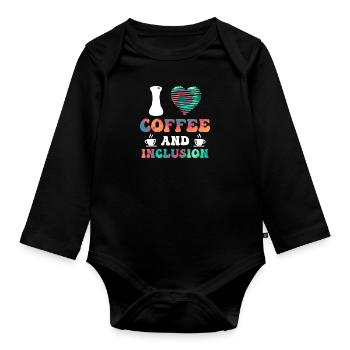 J’adore le café et le handicap Inklusion - Body Bébé bio manches longues - noir - Devant