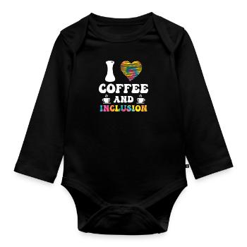 J’adore le café et le handicap Inklusion - Body Bébé bio manches longues - noir - Devant