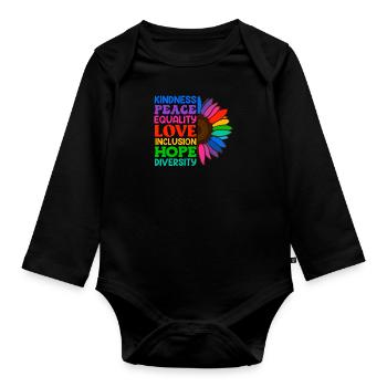 Inclusion Acceptation Gentillesse Solidarité - Body Bébé bio manches longues - noir - Devant