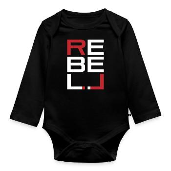 REBELL weiß-rot - Baby Bio-Langarm-Body - Schwarz - Vorne