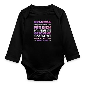 Weltbeste Oma Muttertag Beste Oma Super Grandma - Baby Bio-Langarm-Body - Schwarz - Vorne