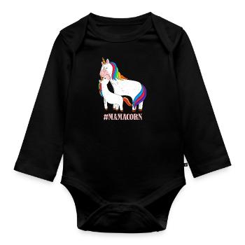 Mamacorn Fête des mères Licornes Mama Licorne - Body Bébé bio manches longues - noir - Devant