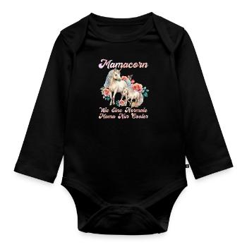 Mamacorn Einhorn Muttertag Mama Cooles Einhorn - Baby Bio-Langarm-Body - Schwarz - Vorne