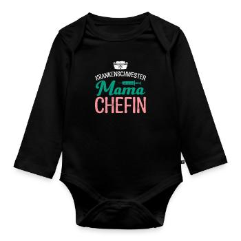 Mama Chefin Muttertag Mama Boss Supervisor - Baby Bio-Langarm-Body - Schwarz - Vorne